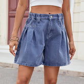 Short ample en jean délavé à taille élastique